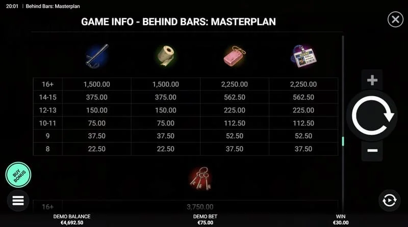 Behind Bars Masterplan – zaslon s takojšnjim izplačilom Instant Win