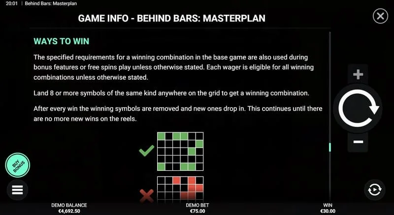 Behind Bars Masterplan – povzetek dobitnih linij in kombinacij